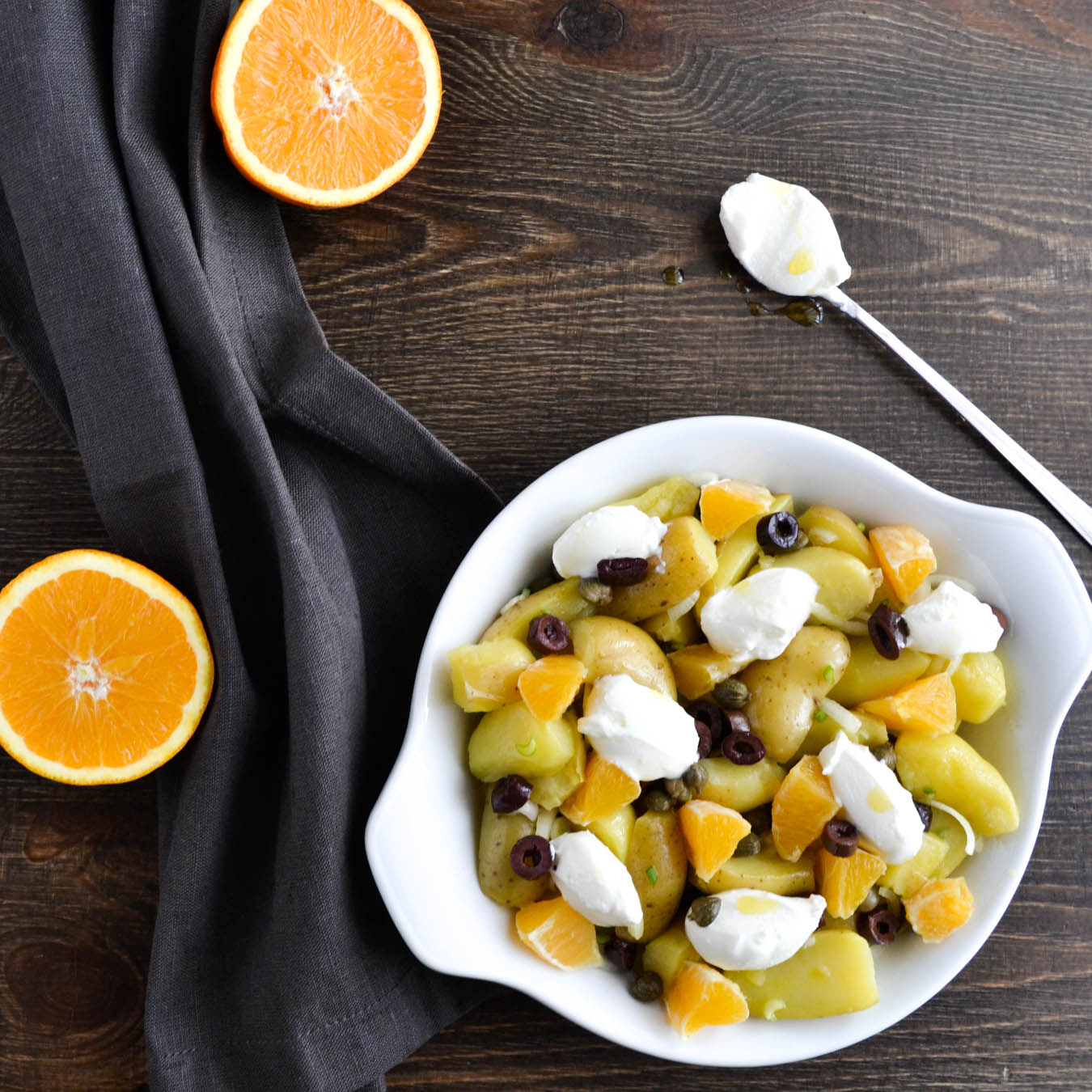 Potato salad with orange and Greek katiki cheese
