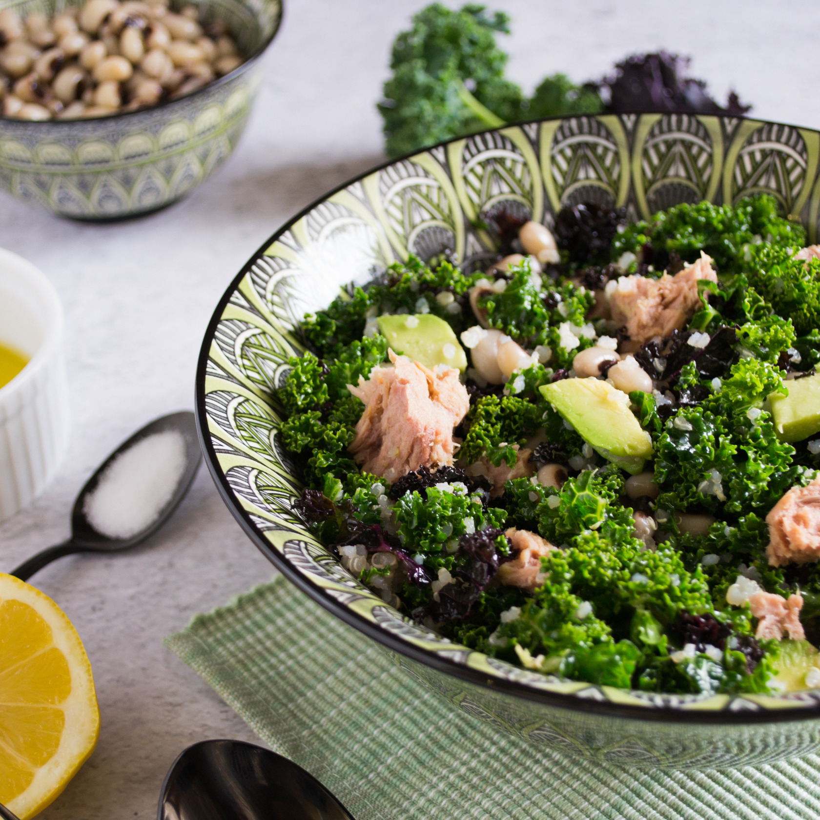 Kale and tuna salad with black-eyed peas and quinoa